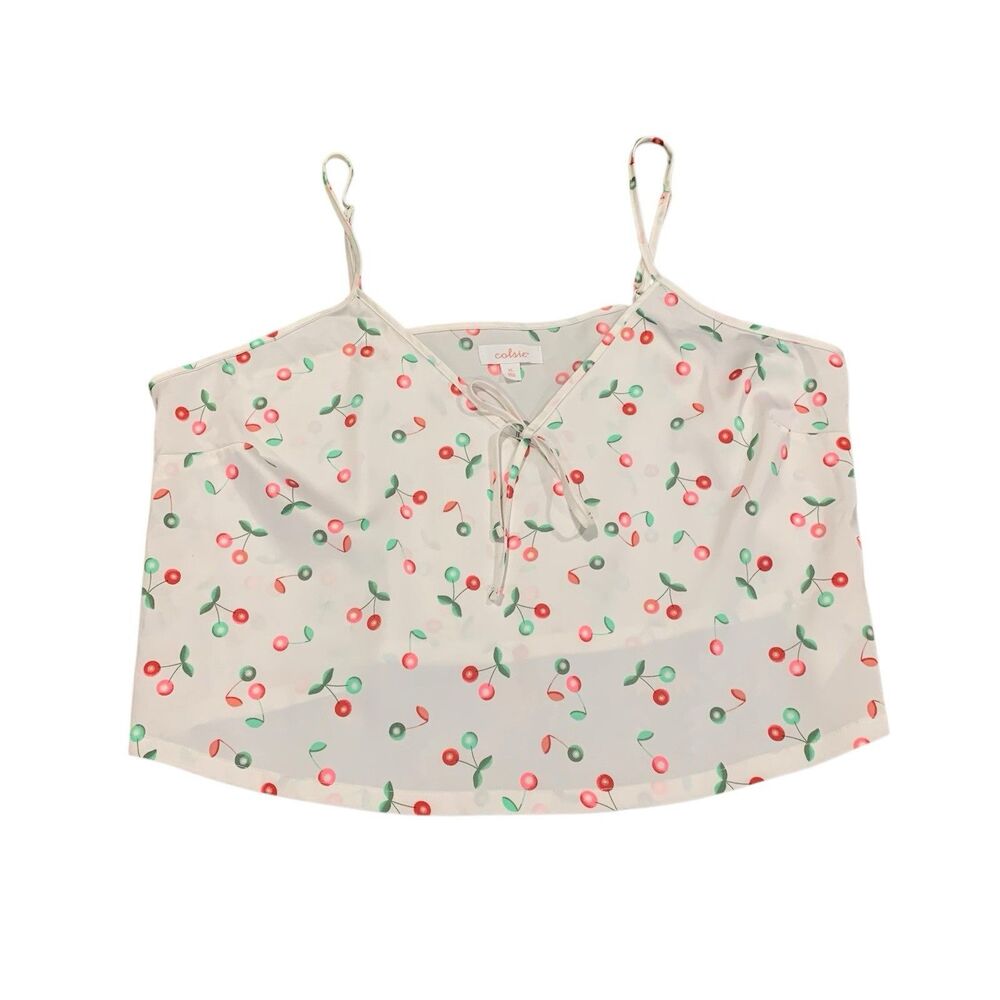 Colsie Womens White Satin Tank Top With Cherries XL Coquette Soft Girl Dainty